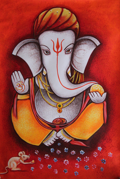 GANESHA PAINTING (ART_3319_64953) - Handpainted Art Painting - 24in X 36in