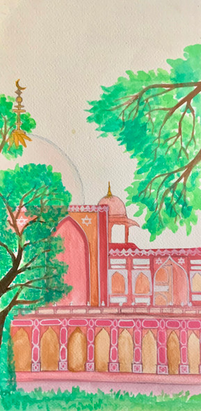 Humayun¬ís Tomb (ART_8463_64789) - Handpainted Art Painting - 8in X 16in