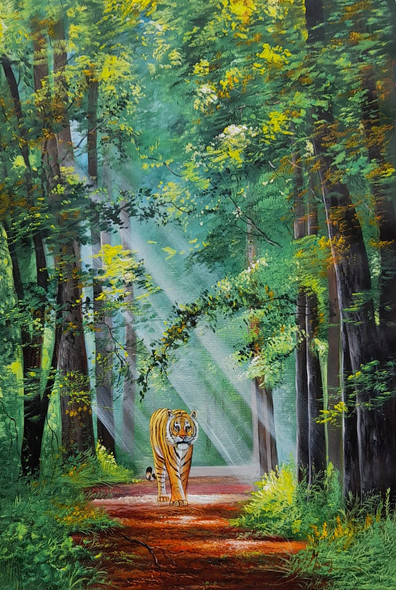 TIGER IN THE JUNGLE BY ARTOHOLIC (ART_3319_64809) - Handpainted Art Painting - 24in X 36in