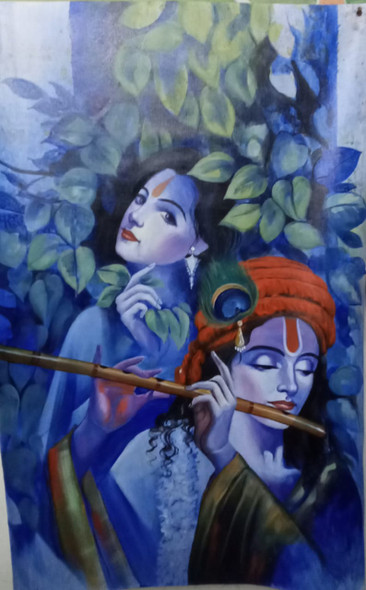 THE DIVINE RADHA KRISHNA PAINTING (ART_3319_64794) - Handpainted Art Painting - 24in X 36in