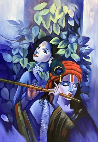 THE DIVINE RADHA KRISHNA PAINTING (ART_3319_64794) - Handpainted Art Painting - 24in X 36in
