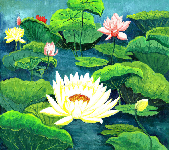 Lotus (ART_8467_64767) - Handpainted Art Painting - 6in X 6in