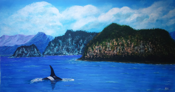 Orka's marine world (ART_8466_64660) - Handpainted Art Painting - 44in X 23in
