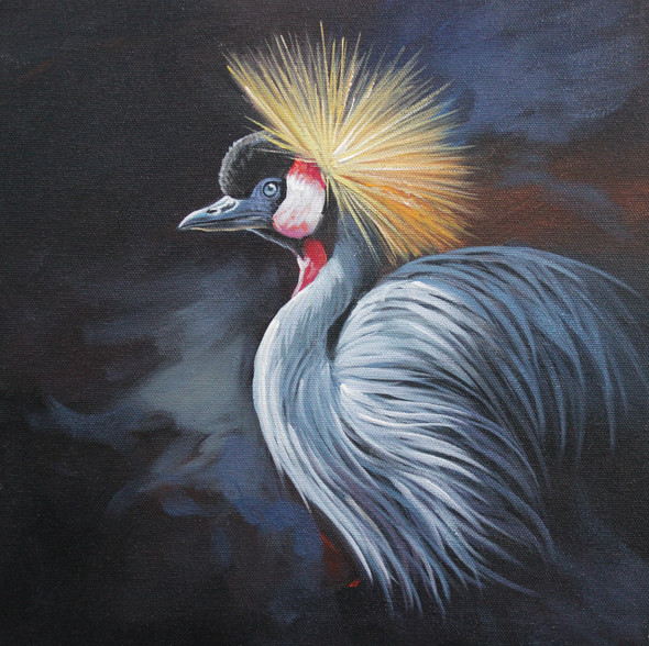 CROWNED CRANE BIRD BY ARTOHOLIC (ART_3319_64727) - Handpainted Art Painting - 20in X 20in