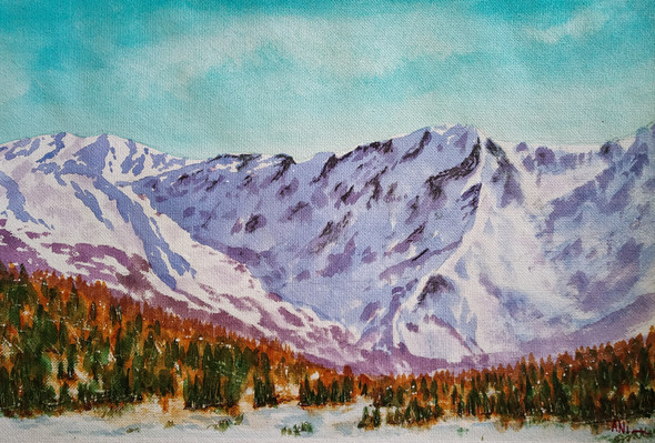 Snow mountains (ART_8466_64643) - Handpainted Art Painting - 15in X 10in