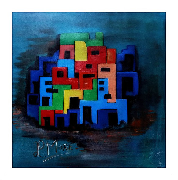 ABSTRACT ART - HOUSE (ART_1033_60148) - Handpainted Art Painting - 15in X 15in