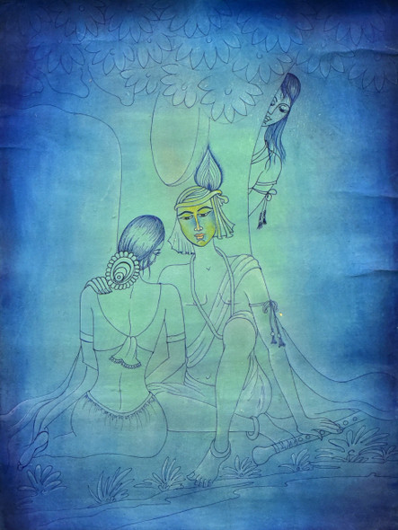 Radha Krishna - Prem Ras- (SJAC340) (ART_5750_65402) - Handpainted Art Painting - 21in X 29in
