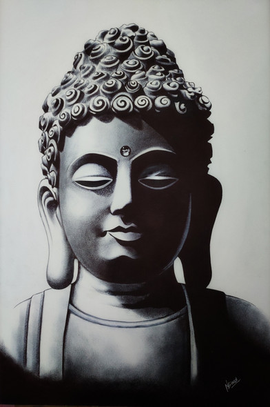 Paper Black And White Lord Buddha One Eye Pencil Sketch, Size: 22