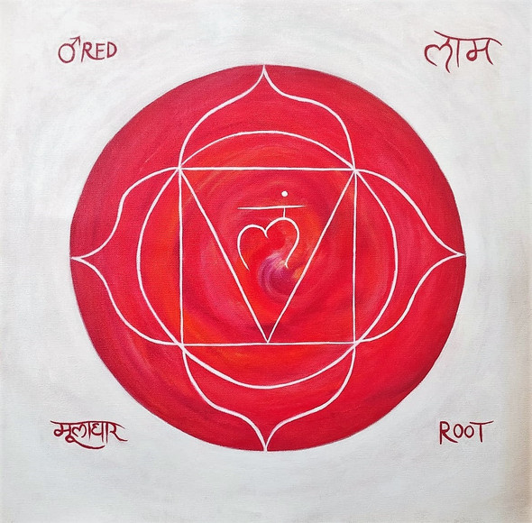 Yoga root chakra  meditative art (ART_2481_65321) - Handpainted Art Painting - 18in X 18in