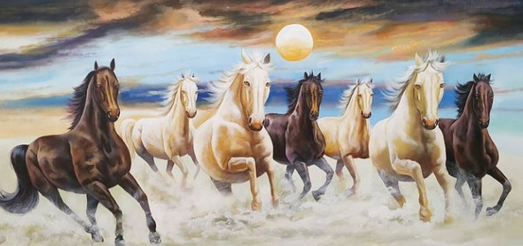 7 RUNNING HORSES AS PER VASTU BY ARTOHOLIC (ART_3319_65293) - Handpainted Art Painting - 36in X 24in