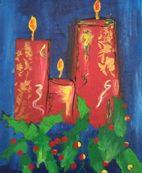 Christmas Candles (ART_8494_65278) - Handpainted Art Painting - 10in X 12in