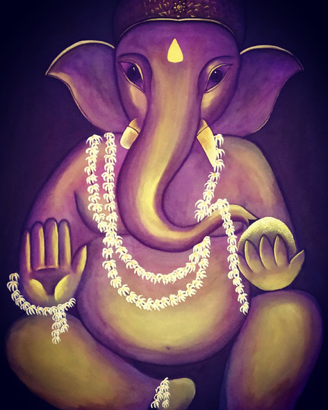 Loard ganesha (ART_8510_65514) - Handpainted Art Painting - 18in X 21in