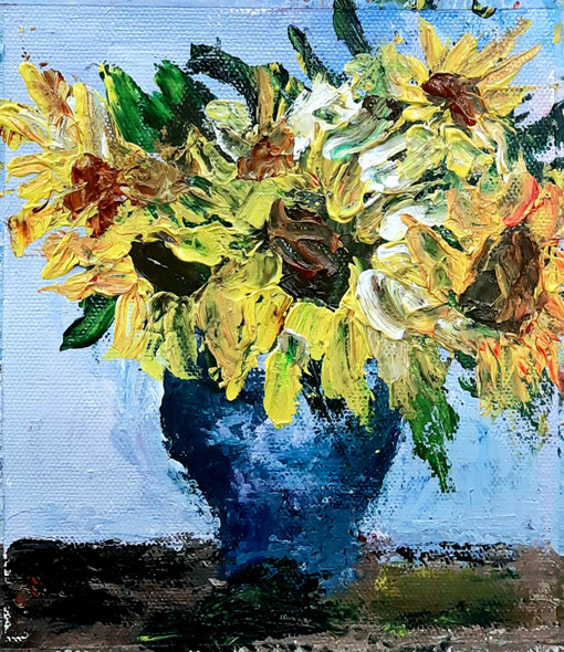 Sunflowers (ART_7455_65493) - Handpainted Art Painting - 6in X 6in