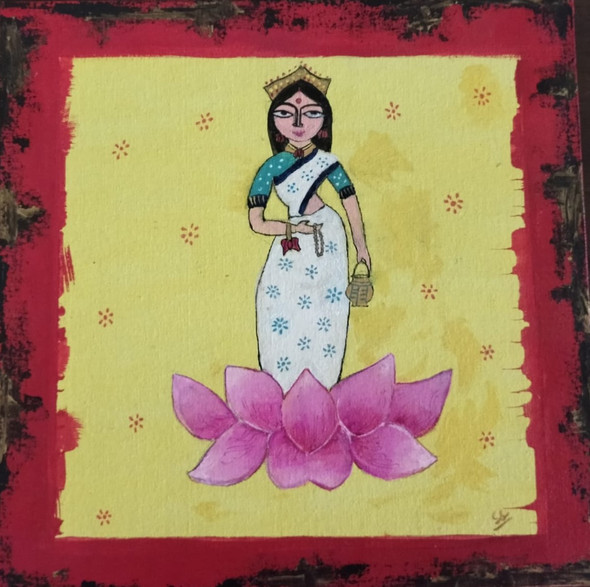 Lakshmi (ART_8494_65274) - Handpainted Art Painting - 10in X 10in