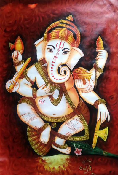 GANESHA PAINTING ON WALL (ART_3319_64968) - Handpainted Art Painting - 30in X 40in
