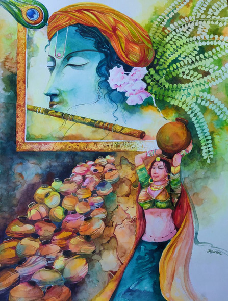 Gopala (ART_8538_65994) - Handpainted Art Painting - 22in X 30in