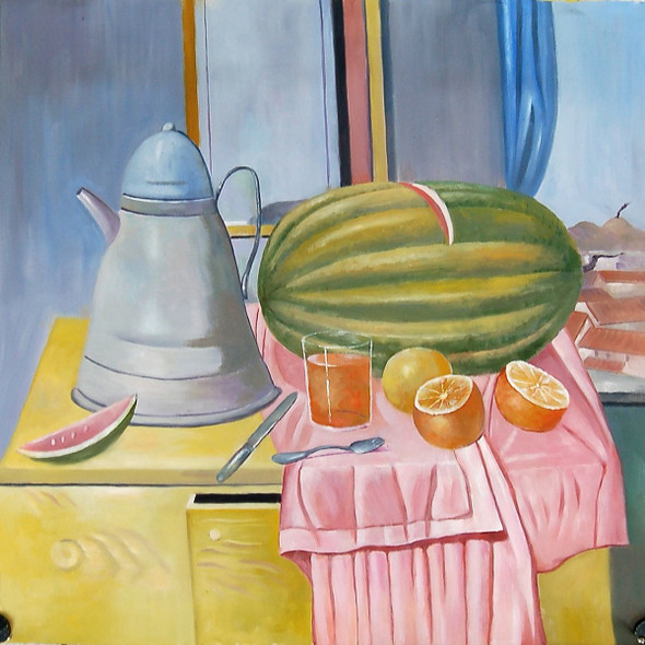 Fruits and Kettle,Still Life,Watermelon,Orange