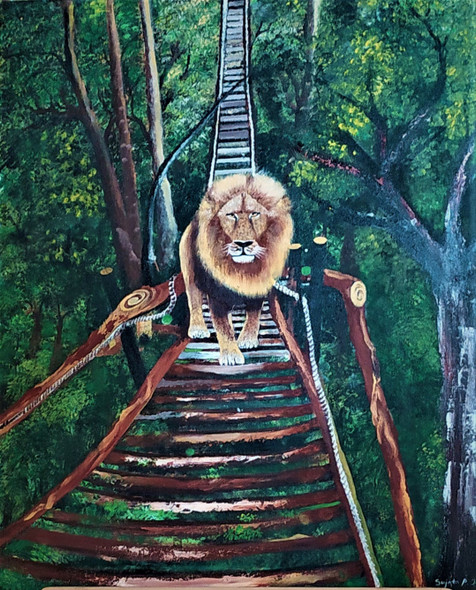 LION (ART_7433_53426) - Handpainted Art Painting - 24in X 36in