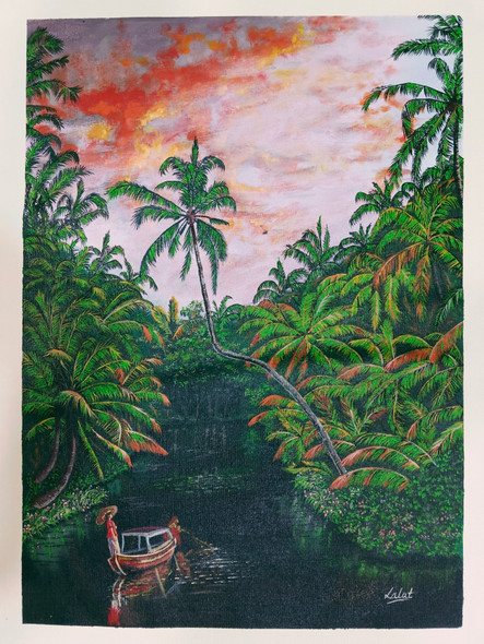 Coconut forest (ART_7272_57034) - Handpainted Art Painting - 18in X 24in