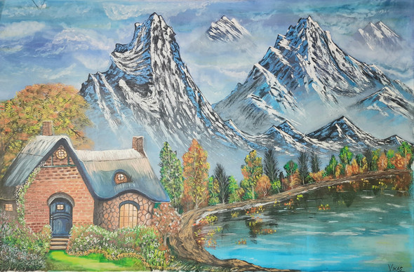 HIMALAYAN VILLAGE (ART_8555_66240) - Handpainted Art Painting - 36in X 24in