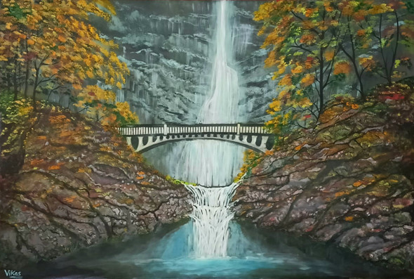 WATERFALL (ART_8555_66239) - Handpainted Art Painting - 36in X 24in