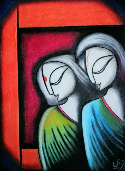 Radha Krishna  (ART_8536_65929) - Handpainted Art Painting - 11in X 16in