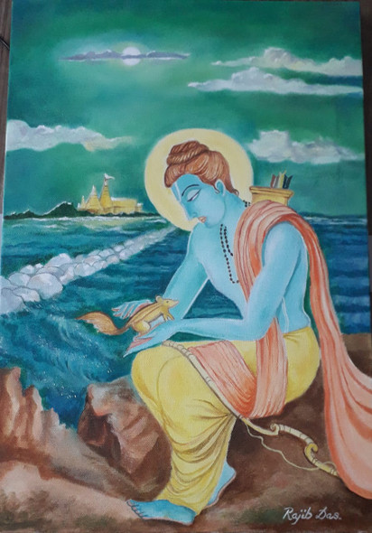 Lord Rama (ART_4209_66489) - Handpainted Art Painting - 18in X 12in