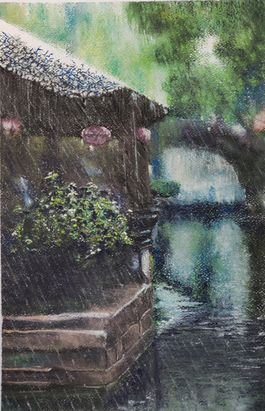 Rains and the Wet Feel  (ART_8567_66500) - Handpainted Art Painting - 10in X 16in
