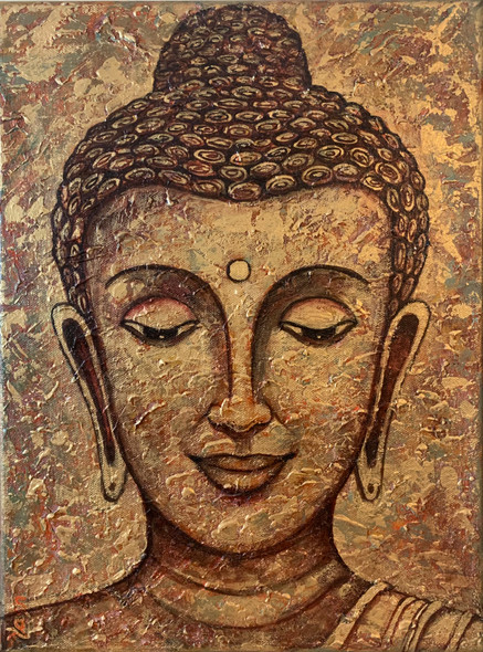 BUDDHA (ART_8565_66568) - Handpainted Art Painting - 12in X 16in