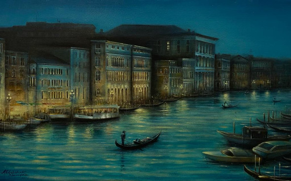 Night At Venice (ART_3512_59552) - Handpainted Art Painting - 31in X 19in