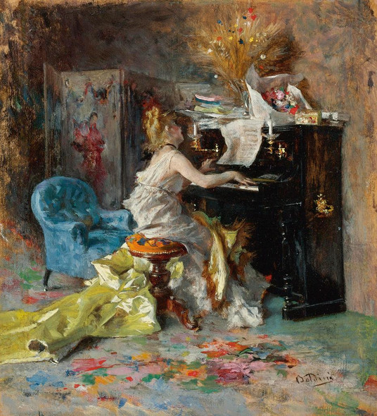 Signora Al Pianoforte (Woman At A Piano) By Giovanni Boldini (PRT_15207) - Canvas Art Print - 21in X 24in