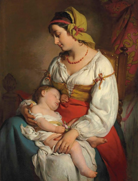 Italienische Mutter Mit Kind (1850) By Friedrich Von Amerling (PRT_15218) - Canvas Art Print - 23in X 30in