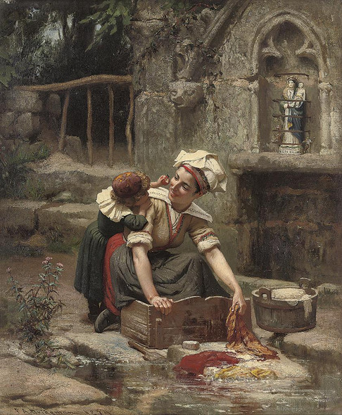 Mother‚Äôs Little Helper (1874) By Frederick Arthur Bridgman (PRT_15232) - Canvas Art Print - 20in X 24in