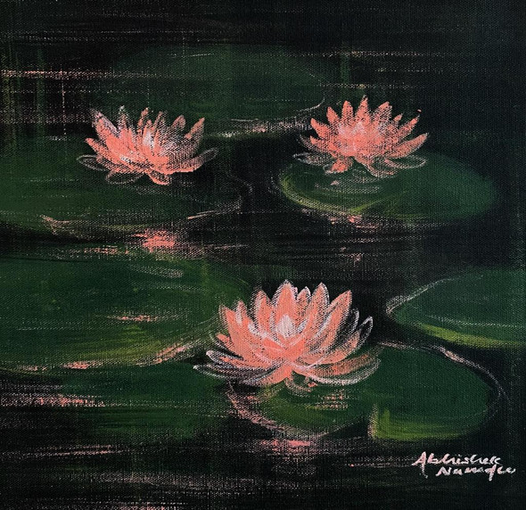 Waterlilies (ART_3512_66701) - Handpainted Art Painting - 15in X 12in