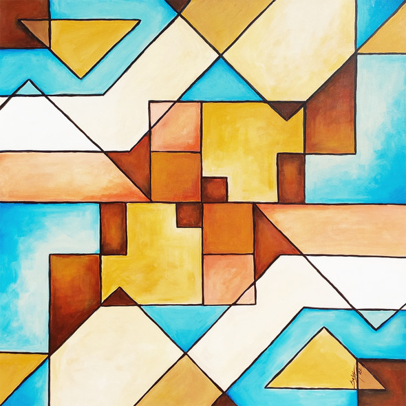 Geometric Abstract Series -2 (ART_464_66818) - Handpainted Art Painting - 30in X 30in