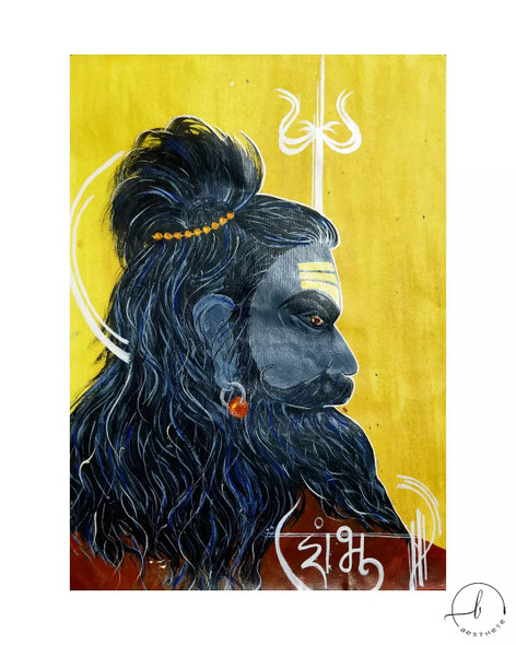 Shiva (ART_8557_66773) - Handpainted Art Painting - 10in X 14in