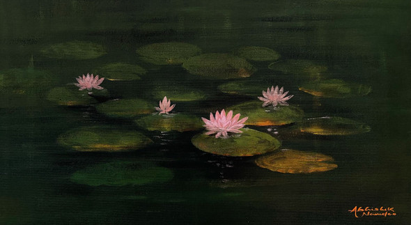 Waterlilies (ART_3512_66744) - Handpainted Art Painting - 27in X 13in