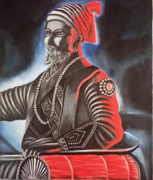 Shivaji maharaj  (ART_8397_65161) - Handpainted Art Painting - 10in X 12in