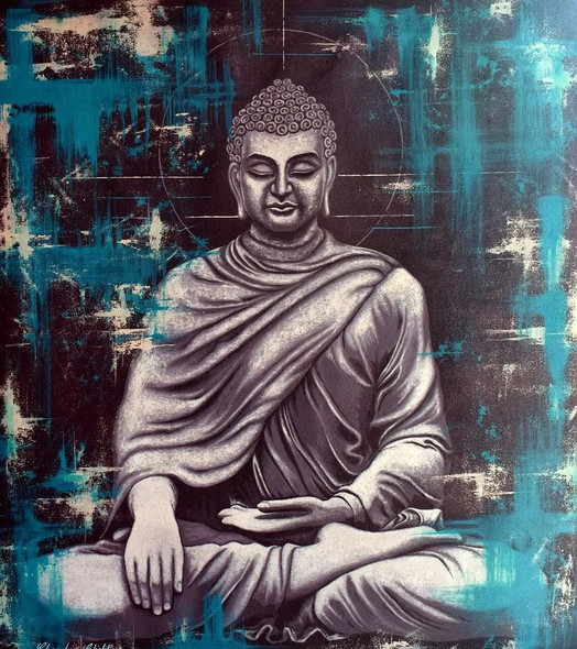 TRANQUILITY - Meditative Buddha (ART_8594_66864) - Handpainted Art Painting - 38 in X 42in