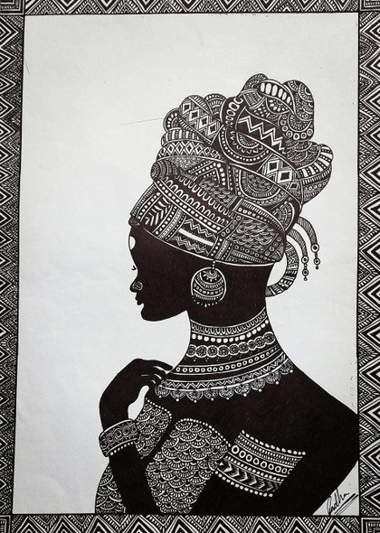 Africa woman mandala art (ART_8539_67116) - Handpainted Art Painting - 18in X 24in