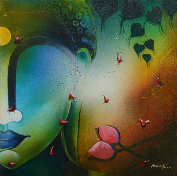 Buddha  (ART_6351_67158) - Handpainted Art Painting - 24in X 24in