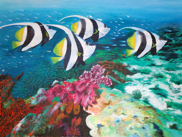 See Queens and Coral Reefs (ART_1140_67182) - Handpainted Art Painting - 36in X 24in