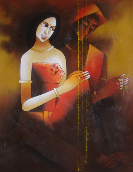 Meera series-Krishna (ART_3539_67142) - Handpainted Art Painting - 30in X 36in