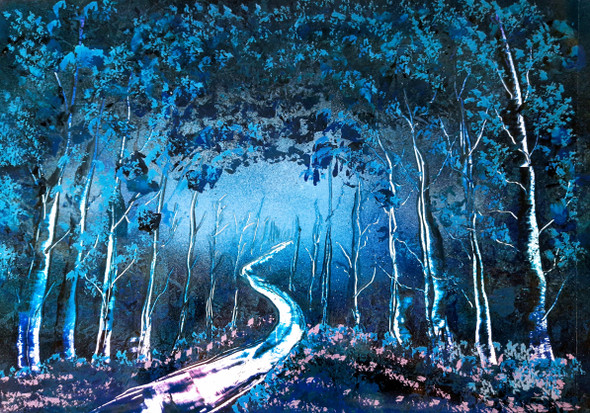 Beautiful journey in Moonlight Forest  (PRT_8580_67153) - Canvas Art Print - 8in X 11in