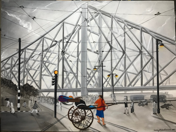 The Howrah Bridge (PRT_8370_62484) - Canvas Art Print - 36in X 30in