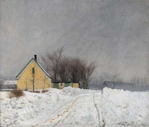Foggy Winter Day. To The Left A Yellow House. Deep Snow. (1910) (PRT_15309) - Canvas Art Print - 34in X 29in