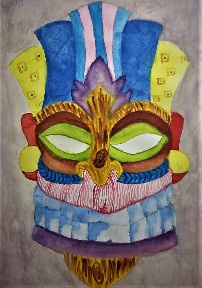 ALOHA MASK  (ART_8605_67194) - Handpainted Art Painting - 8in X 12in