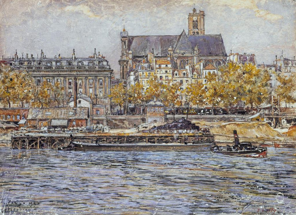 Le Quai De L‚ÄôH√¥tel-de-Ville Et L‚Äô√©glise Saint-Gervais-Saint-Protais (1899) (PRT_15371) - Canvas Art Print - 30in X 22in