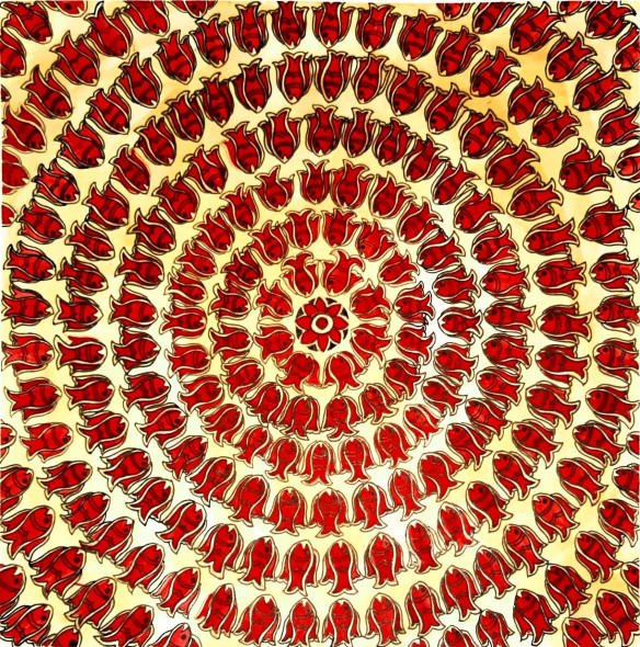 Madhubani Fish Mandala (ART_2399_67288) - Handpainted Art Painting - 8in X 8in