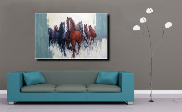 7 Good Luck Horses Rajmer05 - Handpainted Art Painting - 36in X 24in